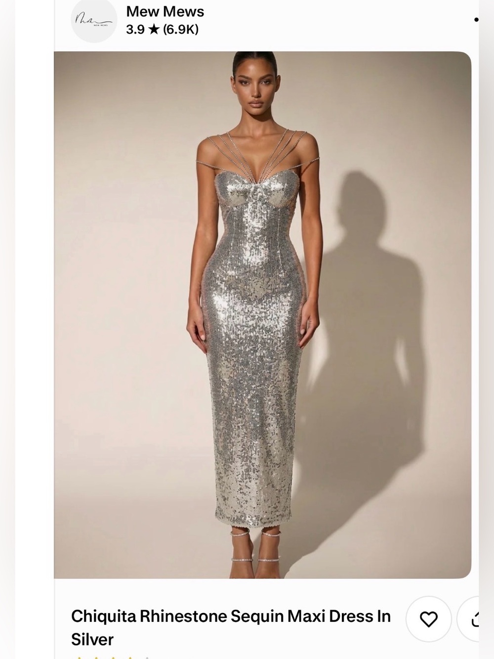 Chiquita Rhinestone Sequin Maxi Dress in Silver